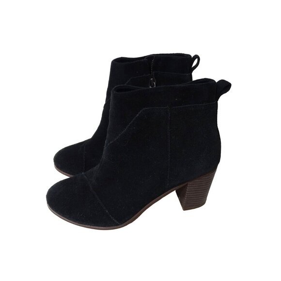 Toms Black Suede Ankle Boots Women Size 8.5 With Block Heel Zipper Closure - Picture 2 of 13